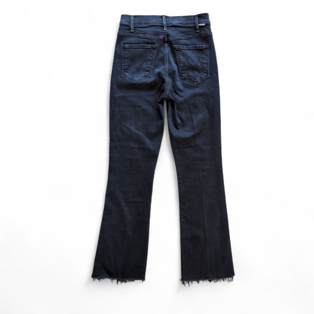 Mother Hustler Fray Jeans Sz‎ 27 Night in Paris Dark Blue Denim Raw Hem Flare - Picture 5 of 14